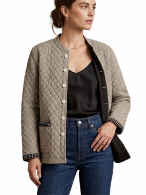 Provence Quilted Jacket Reversible Black/Beige Cotton — 2-in-1 Style